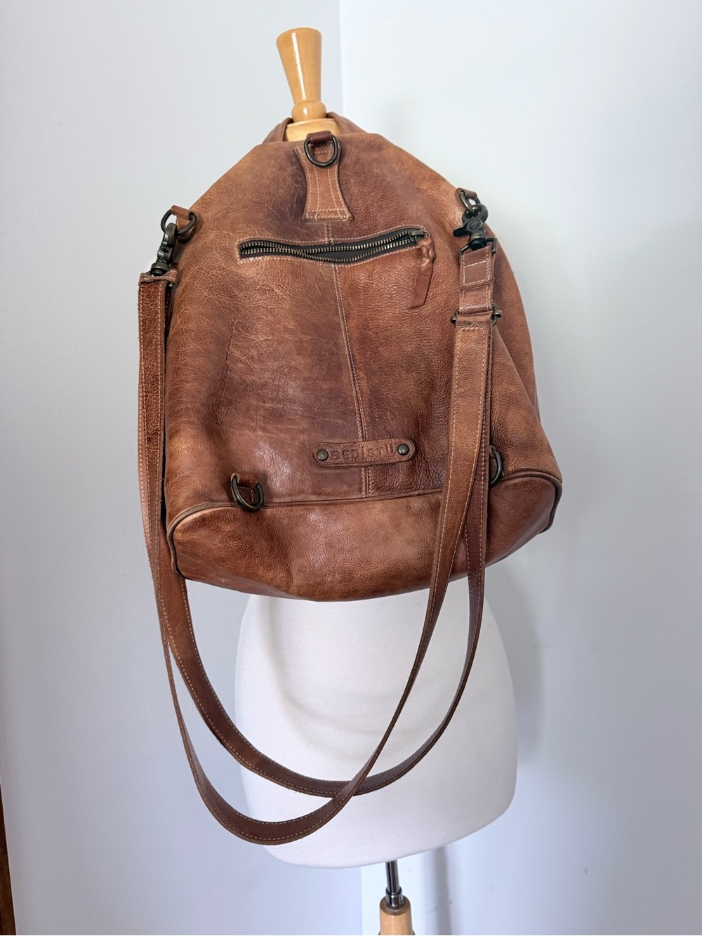 BED|STU Cognac Leather Shoulder Hobo Bag with Center Zip - Picture 5 of 7